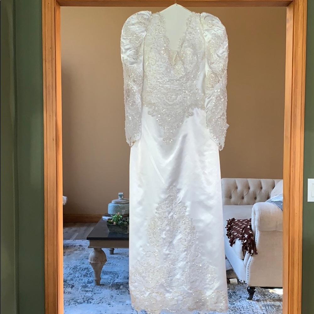 Bead detailed lace wedding dress